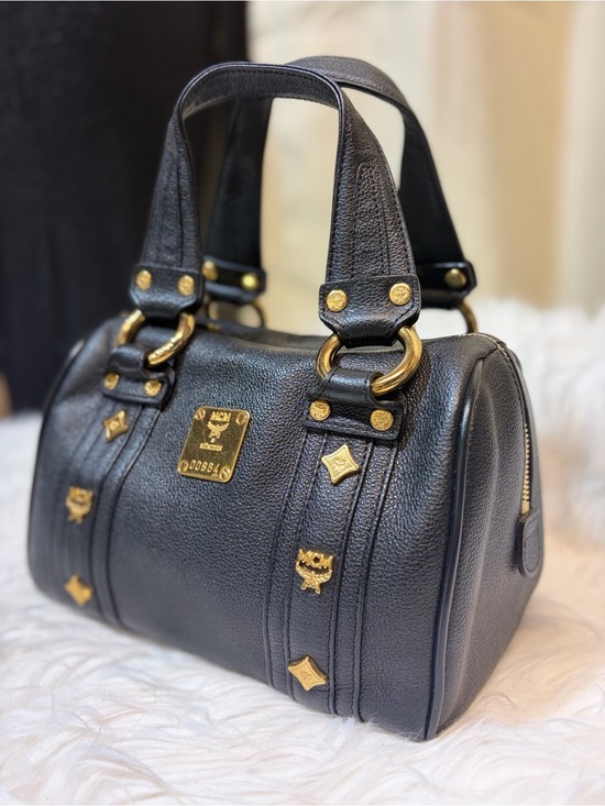 MCM Handbags - MCM Black Pebbled Leather Boston Handbag